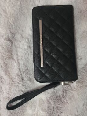Steve Madden Quilted Black Wristlet Wallet with Metal Accent